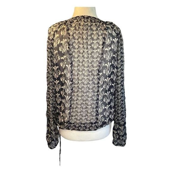 Lucky Bob Robshaw Calimesa Blouse Blue Tan Sheer Mixed Print Long Sleeve S - Picture 4 of 7